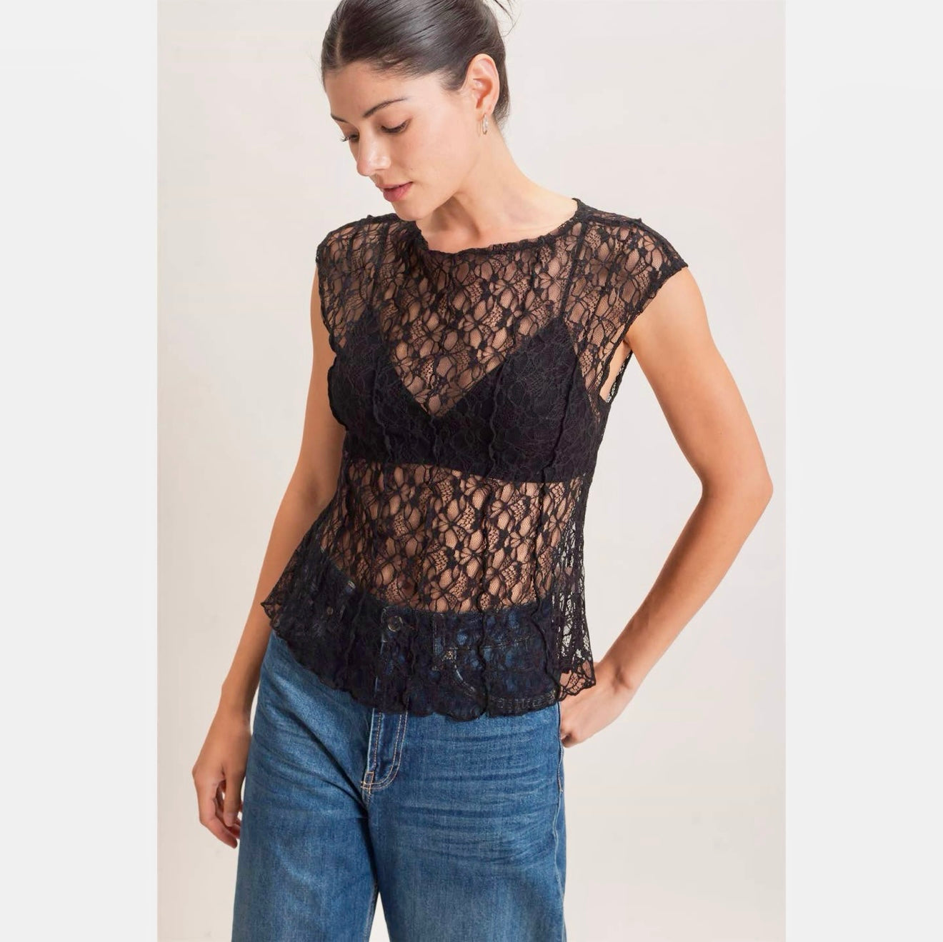 Lace Cap Sleeve Top