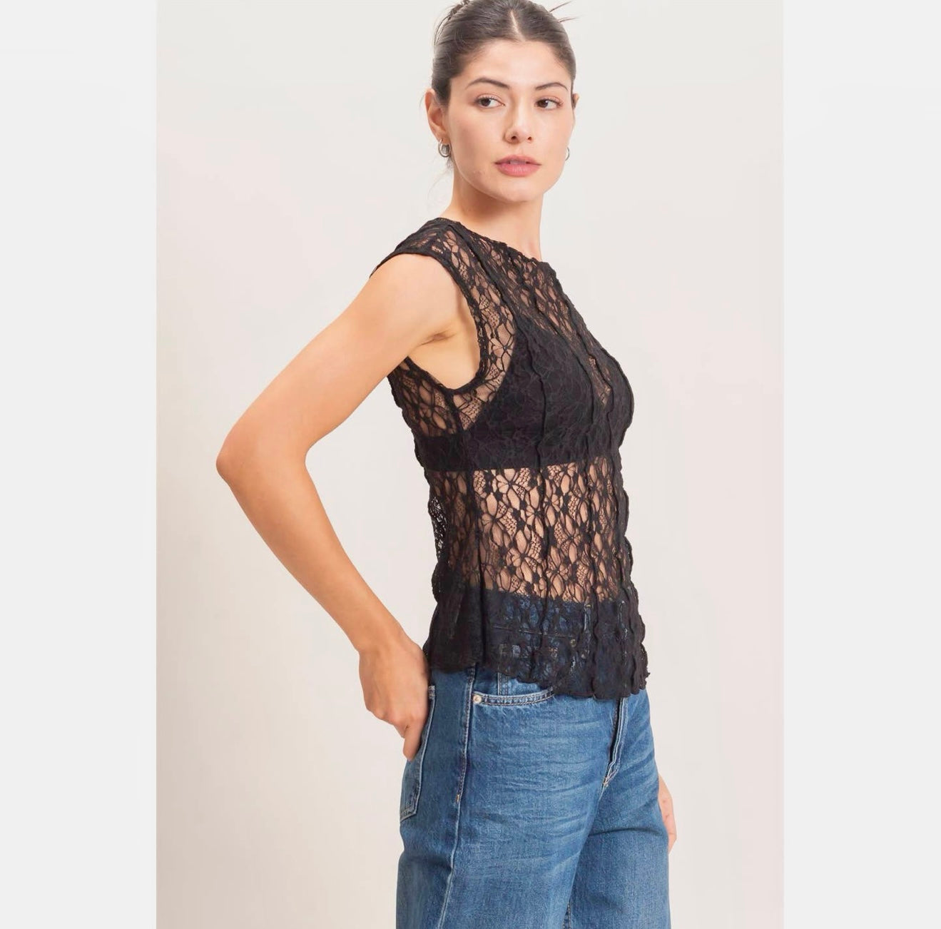 Lace Cap Sleeve Top