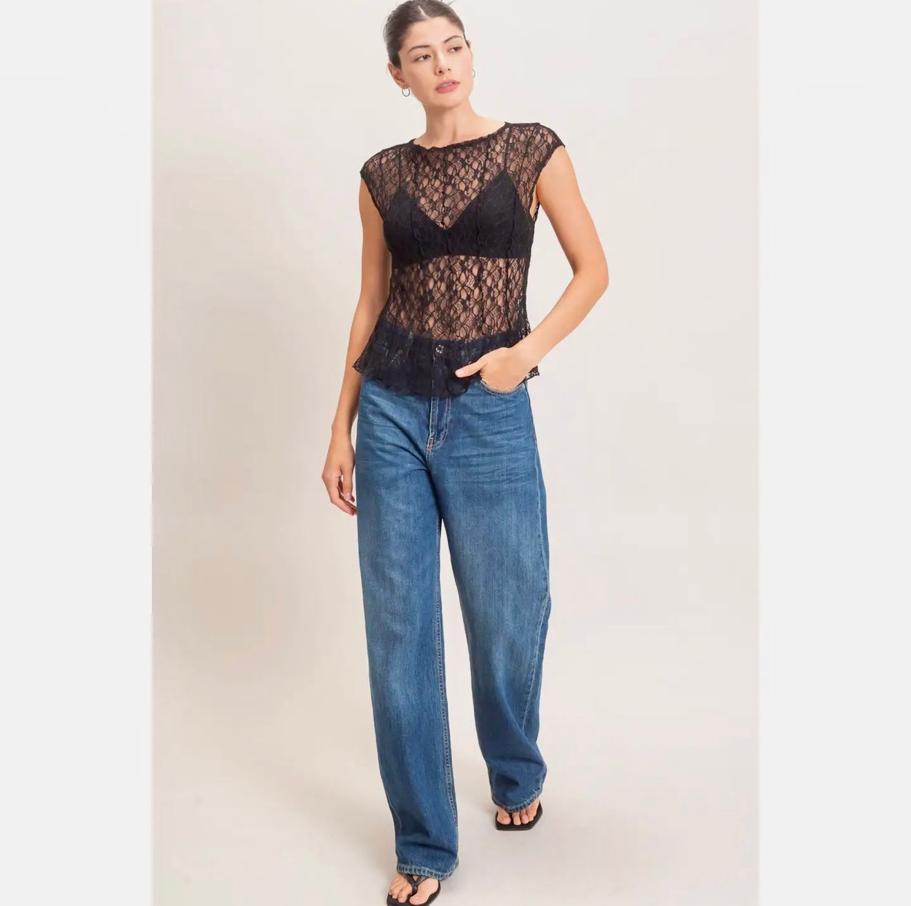 Lace Cap Sleeve Top