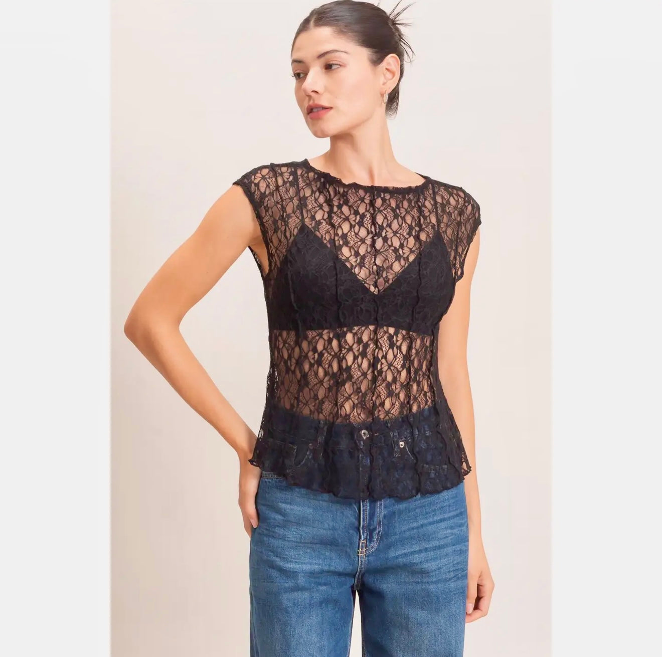 Lace Cap Sleeve Top