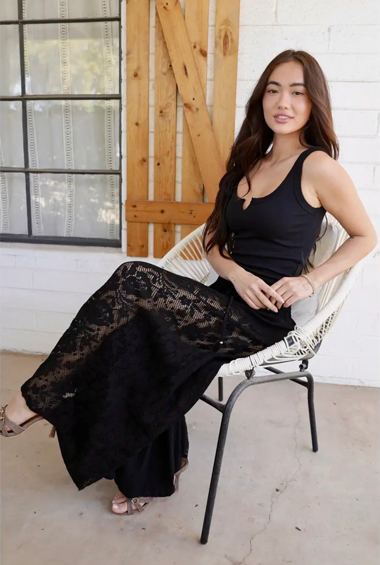 Lace Sides Wide Leg Pants