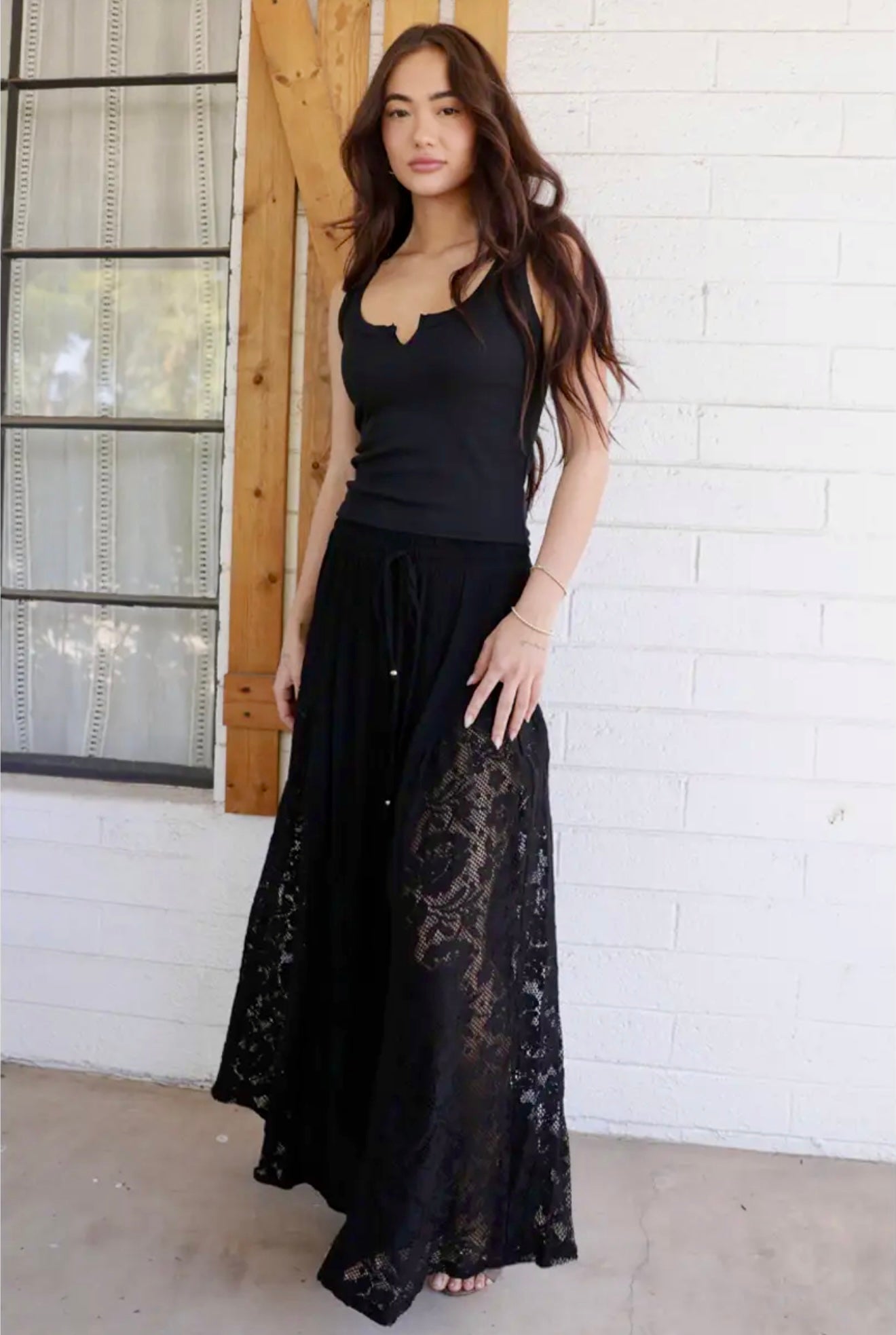 Lace Sides Wide Leg Pants