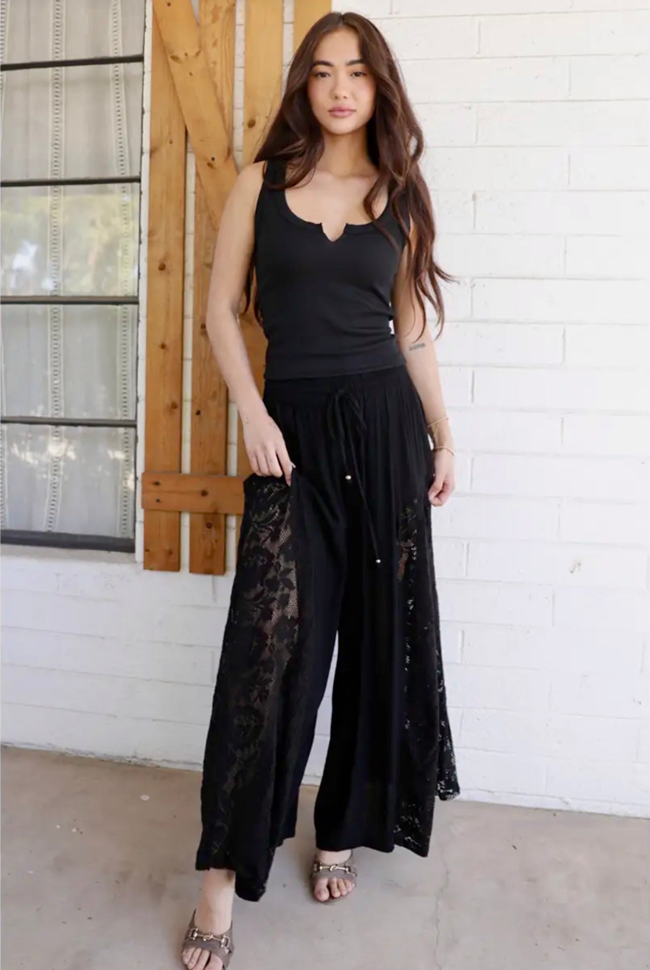 Lace Sides Wide Leg Pants