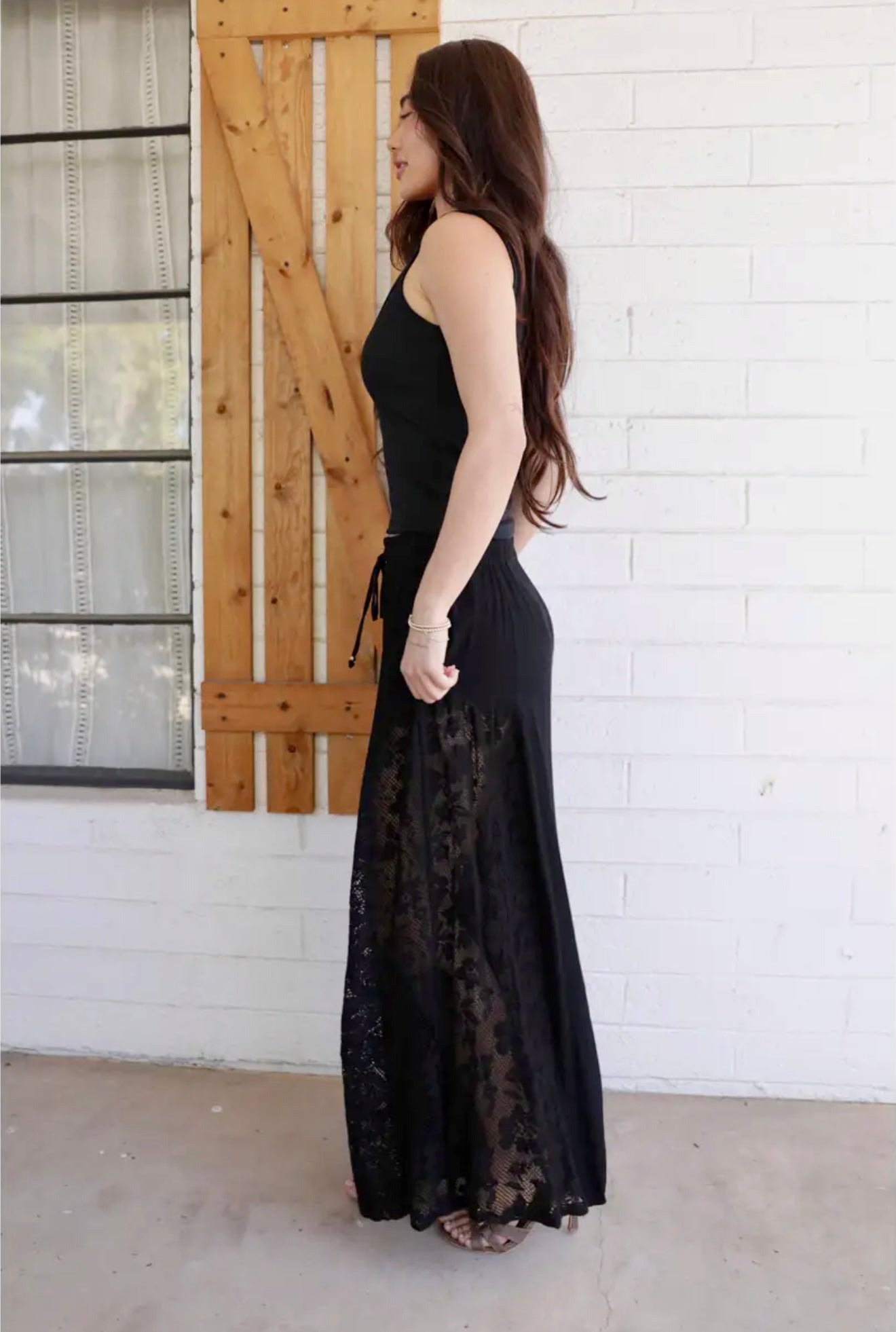 Lace Sides Wide Leg Pants