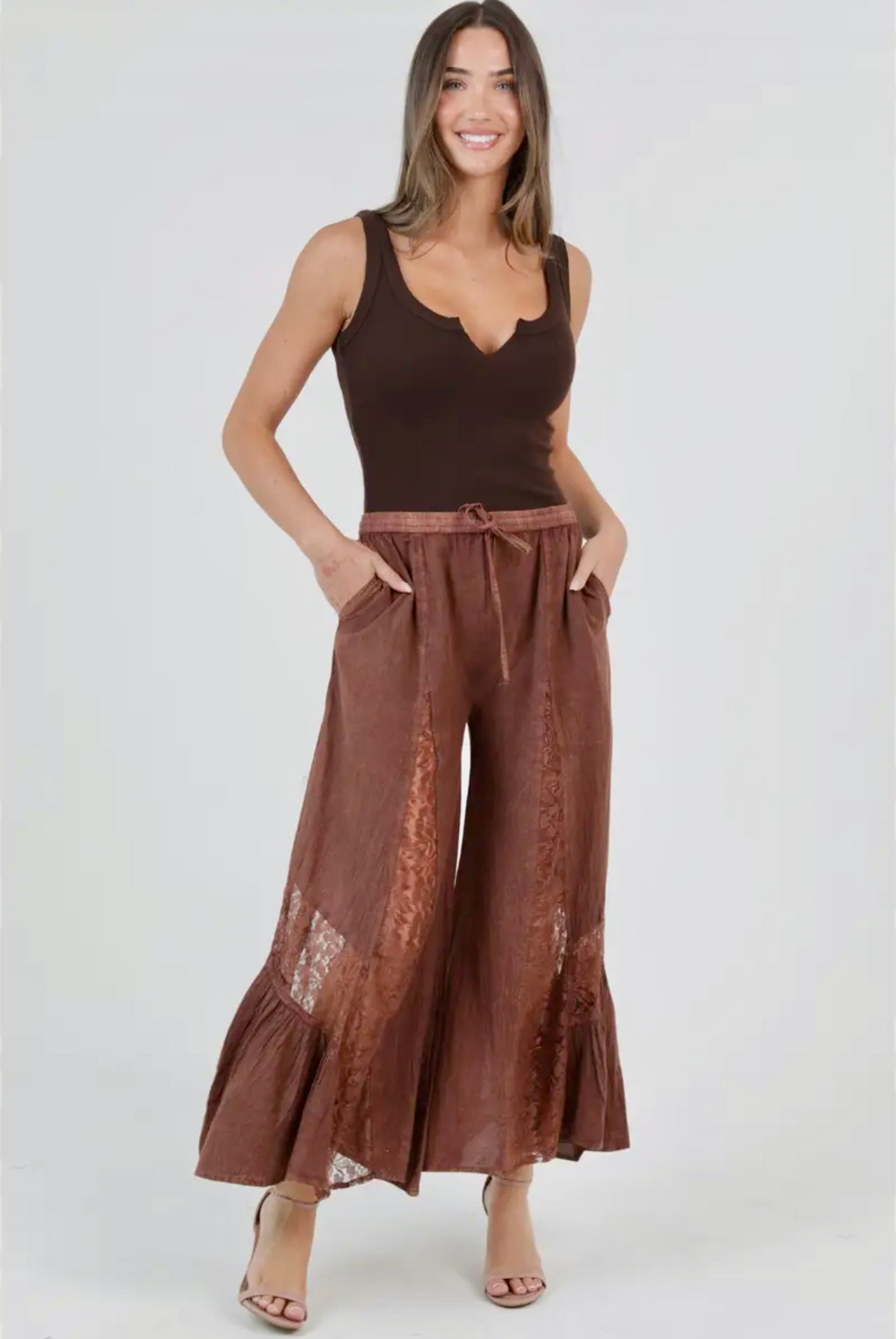 Lace Panel Wide Leg Pants