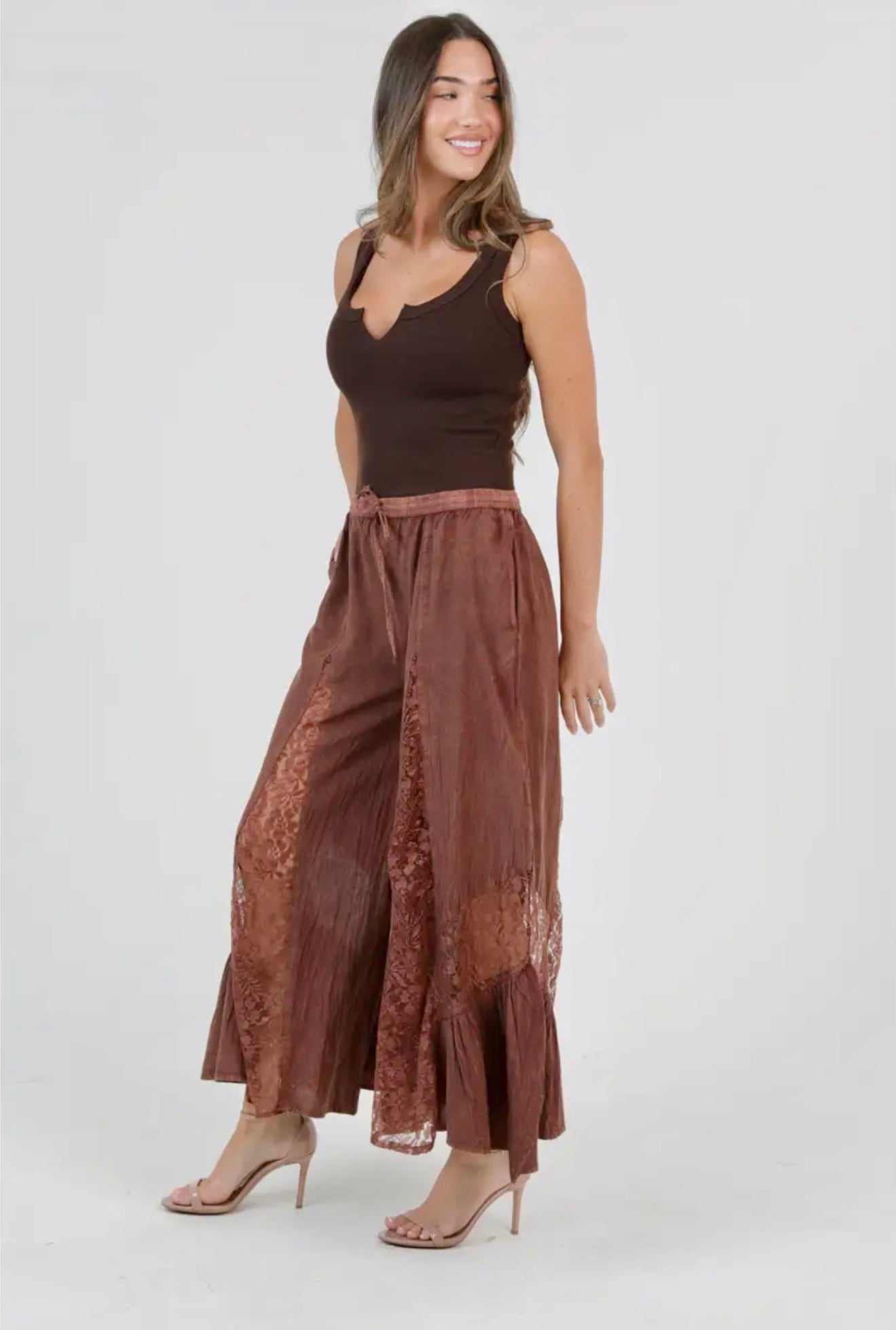 Lace Panel Wide Leg Pants