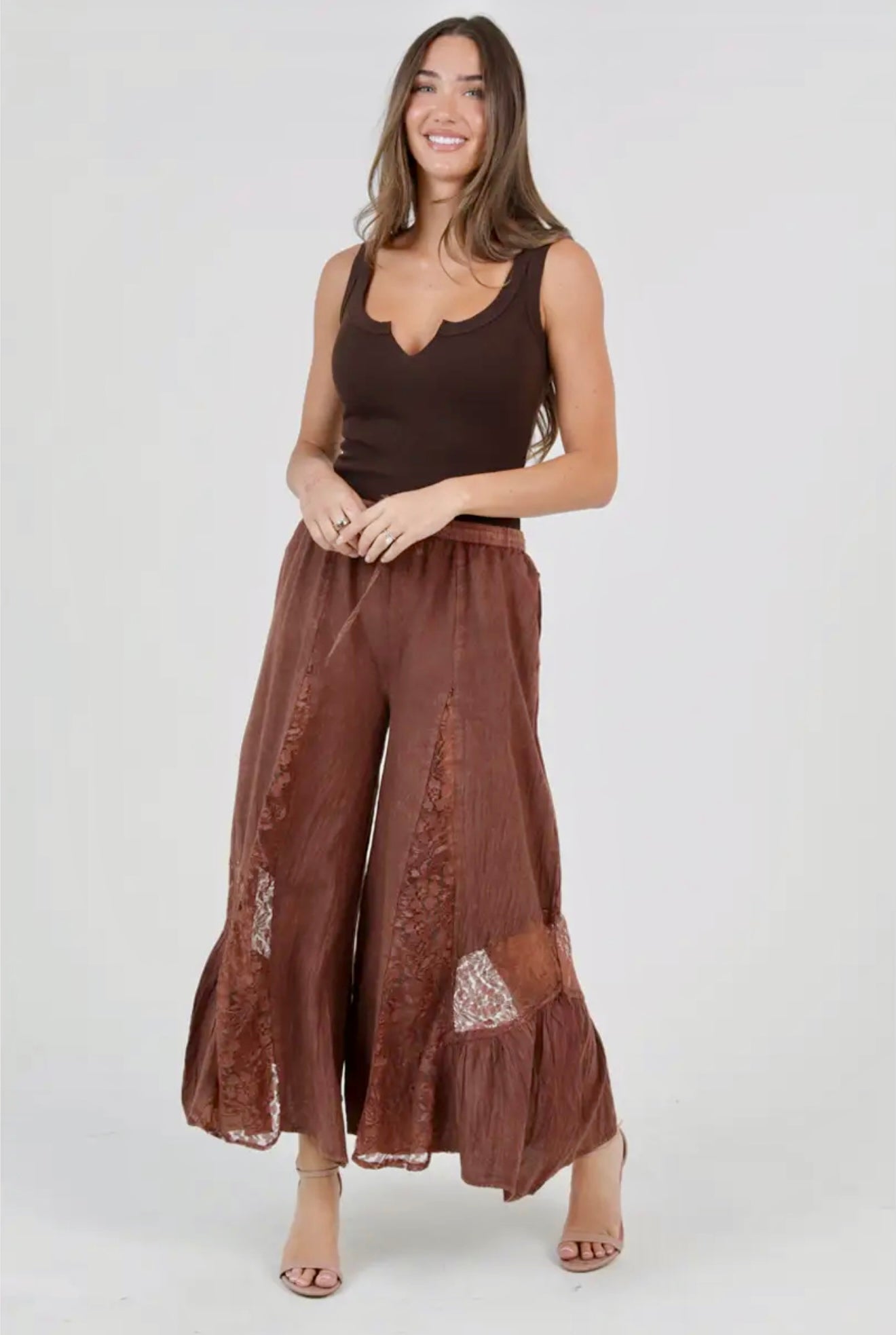 Lace Panel Wide Leg Pants