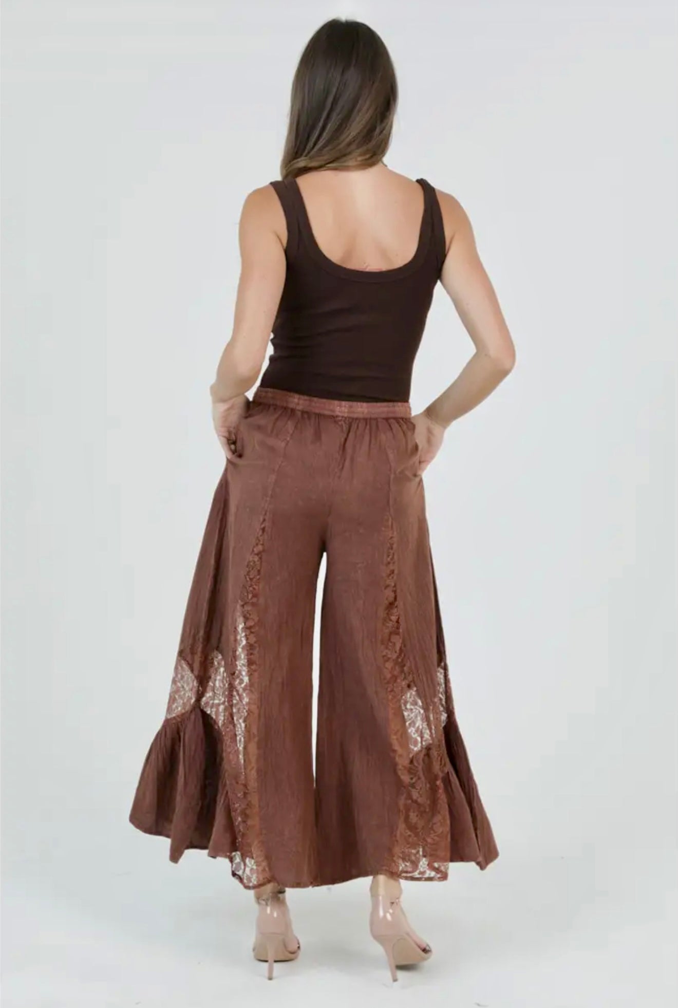 Lace Panel Wide Leg Pants
