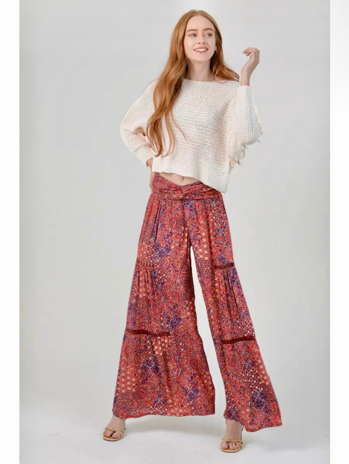 Wide Leg Pants with Lace Insert- 2 Colors