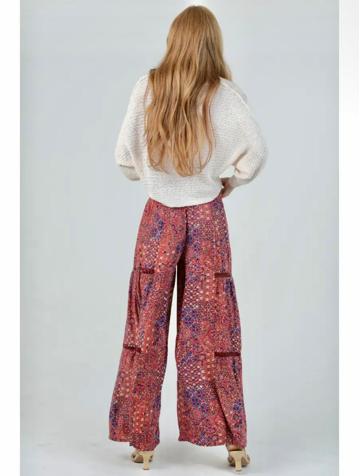 Wide Leg Pants with Lace Insert- 2 Colors