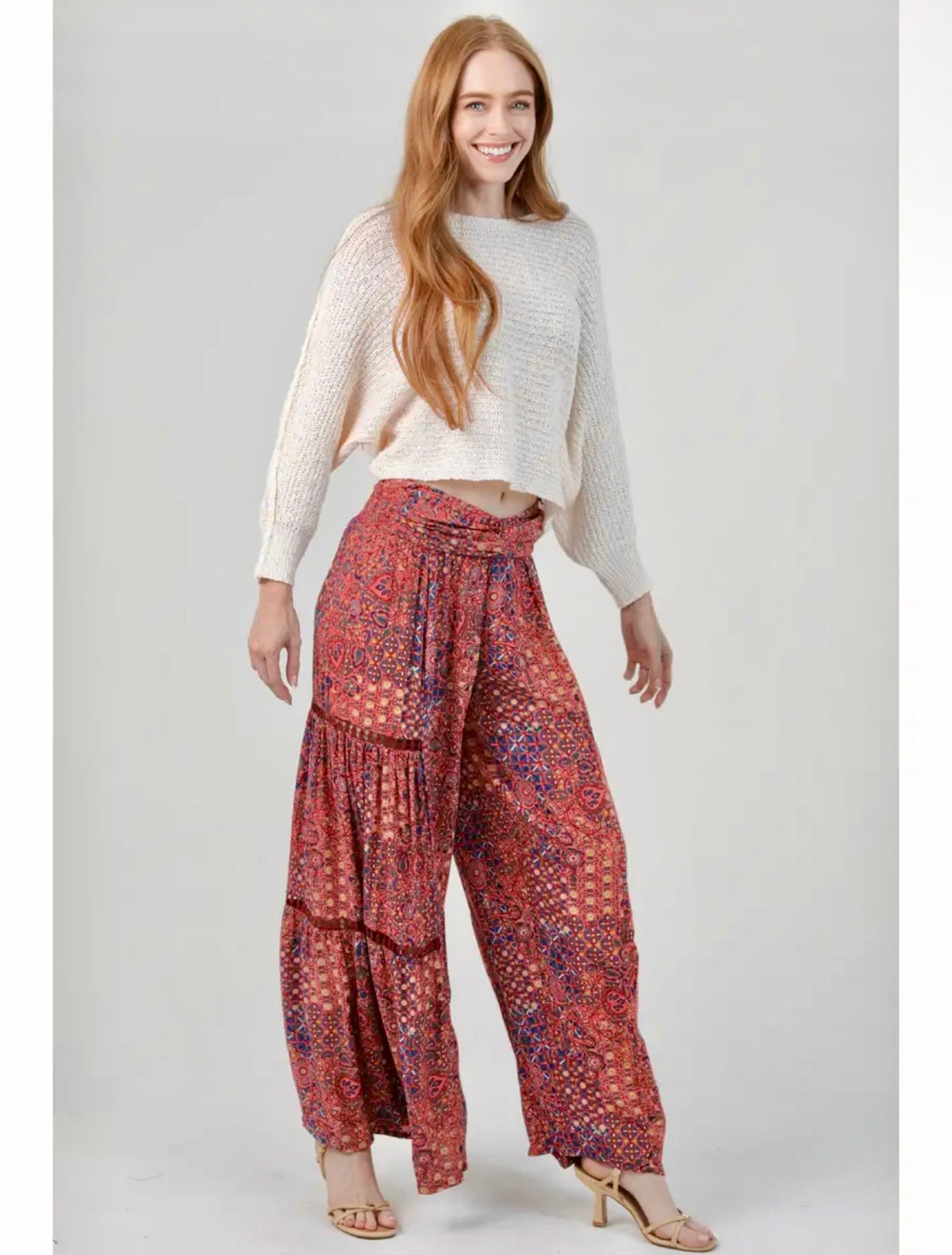 Wide Leg Pants with Lace Insert- 2 Colors