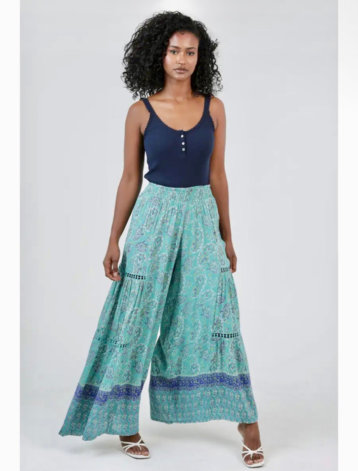Wide Leg Pants with Lace Insert- 2 Colors
