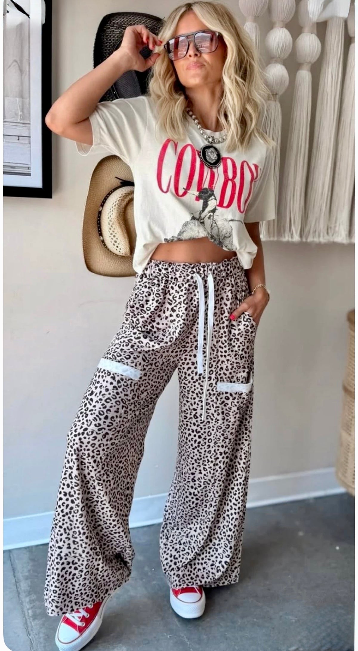 Animal Print Wide Leg Pants