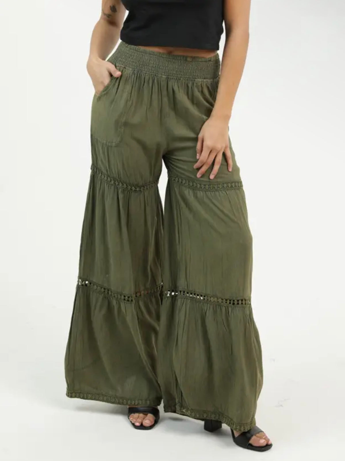 Lace Trim Wide Leg Pants