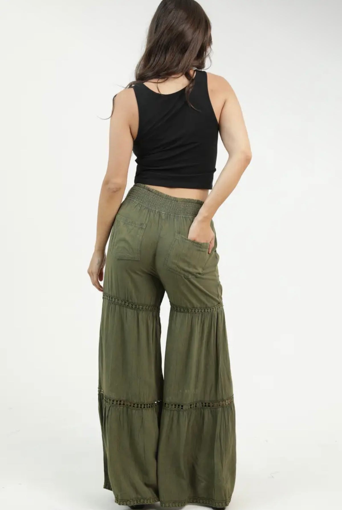 Lace Trim Wide Leg Pants
