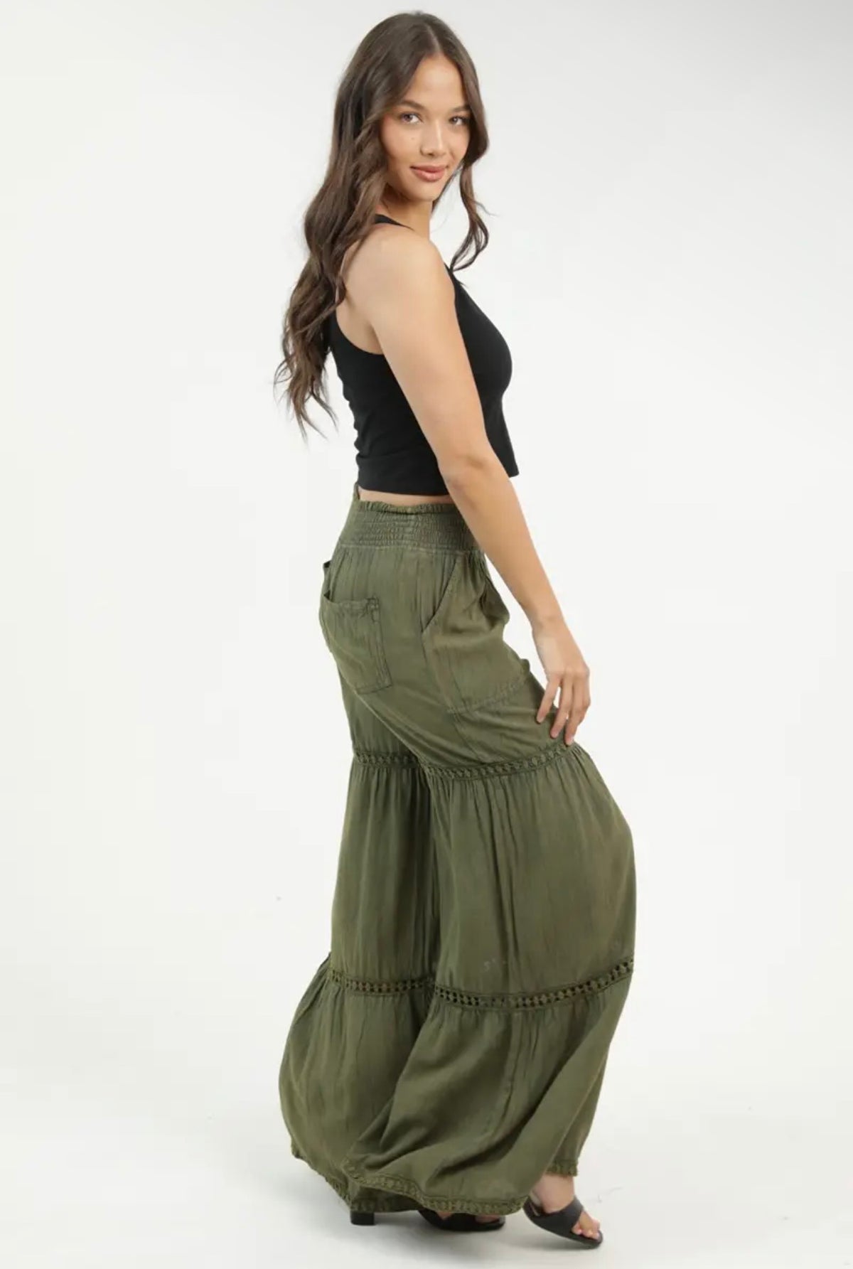 Lace Trim Wide Leg Pants