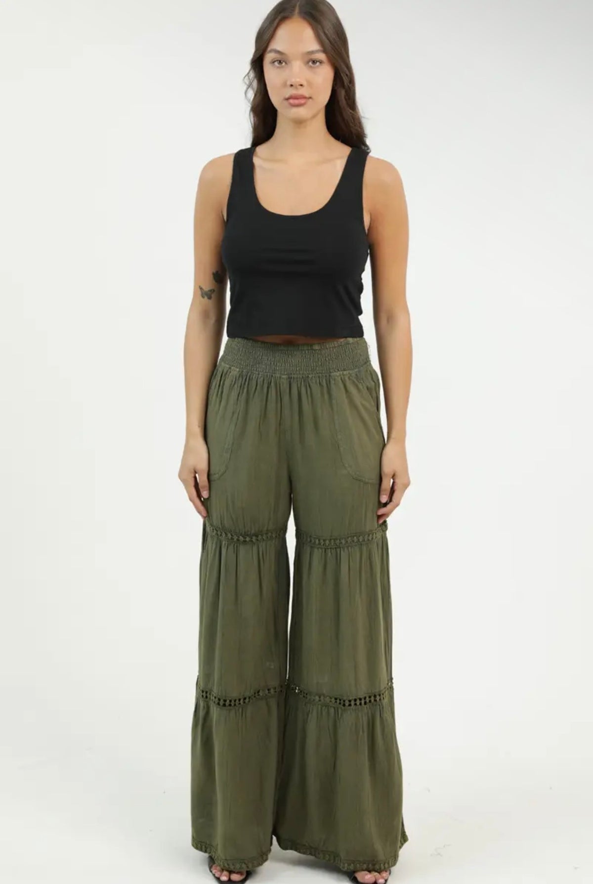 Lace Trim Wide Leg Pants