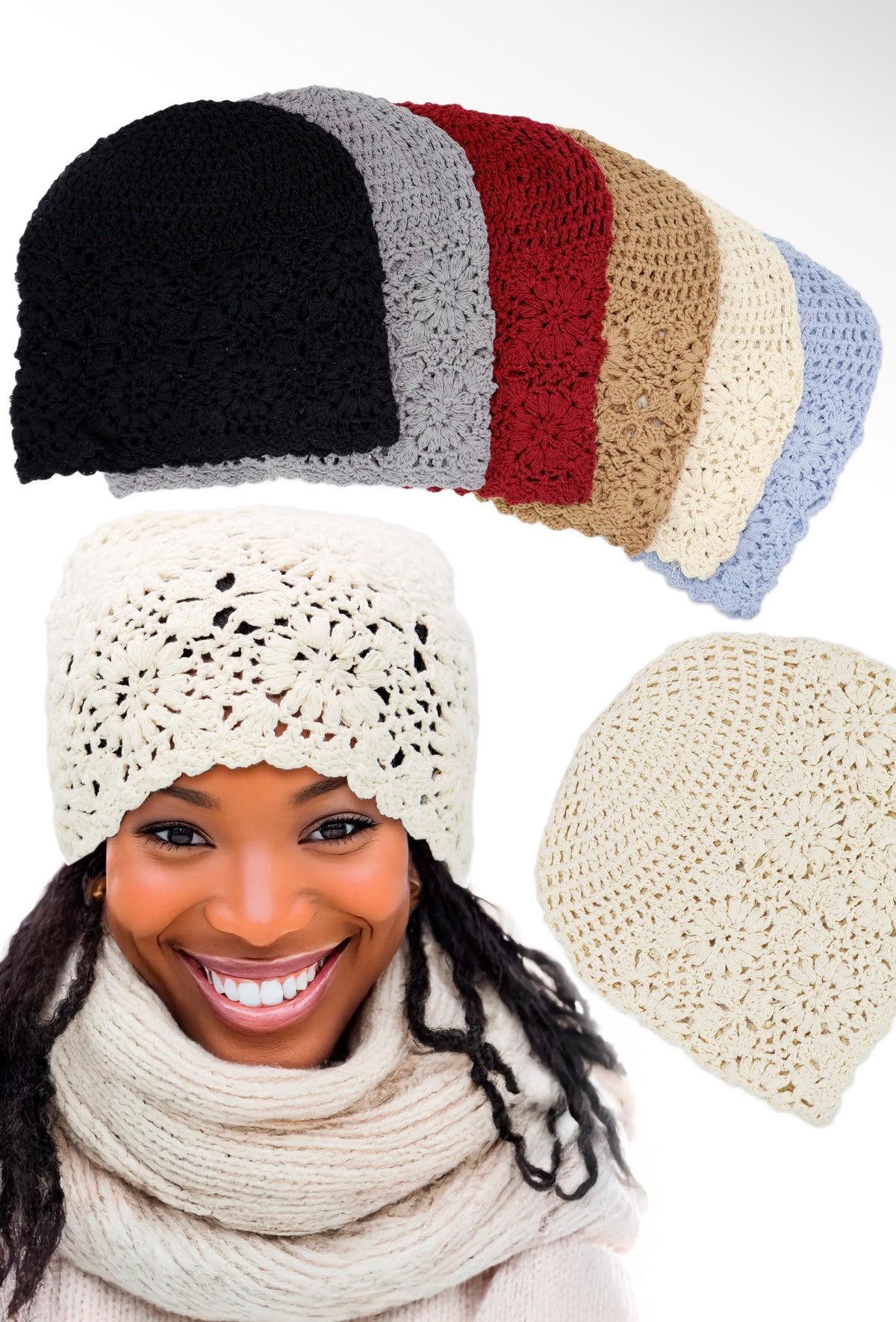 Crochet Floral Knit Sloughy Beanie-6 Colors