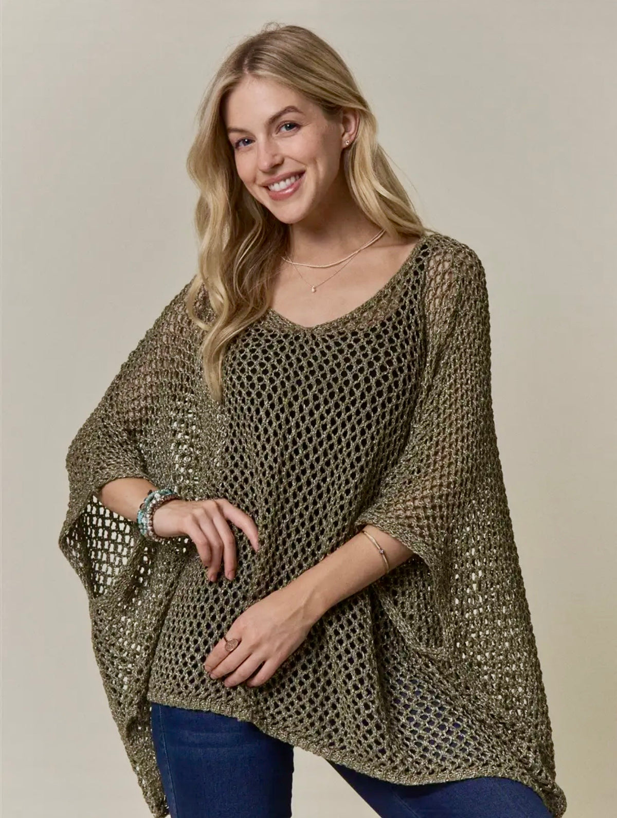 Open Knit Poncho Sweater