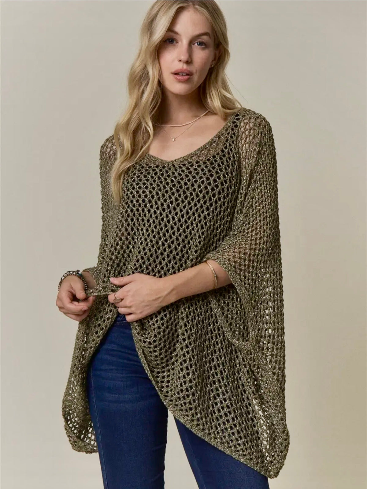 Open Knit Poncho Sweater