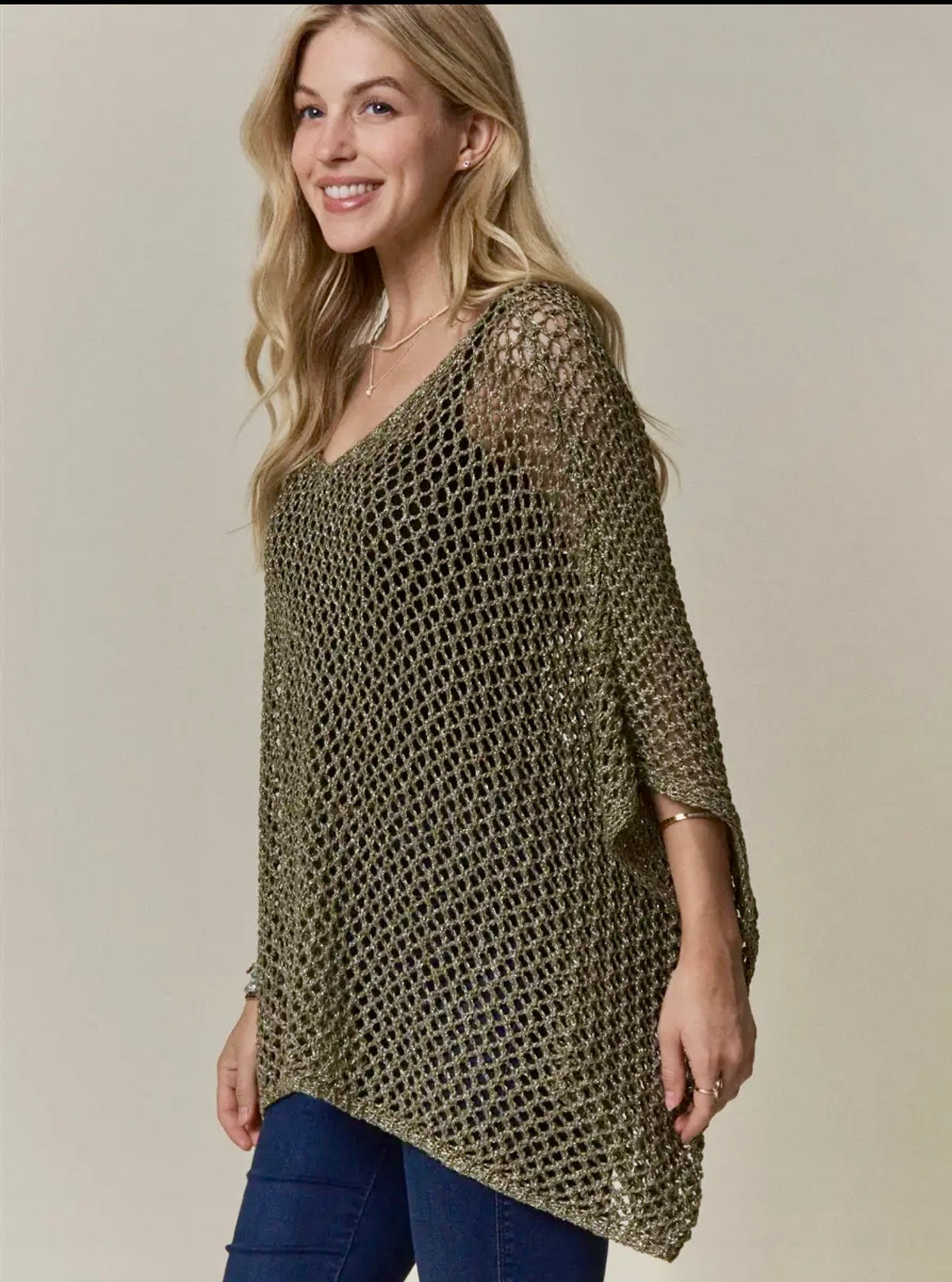 Open Knit Poncho Sweater