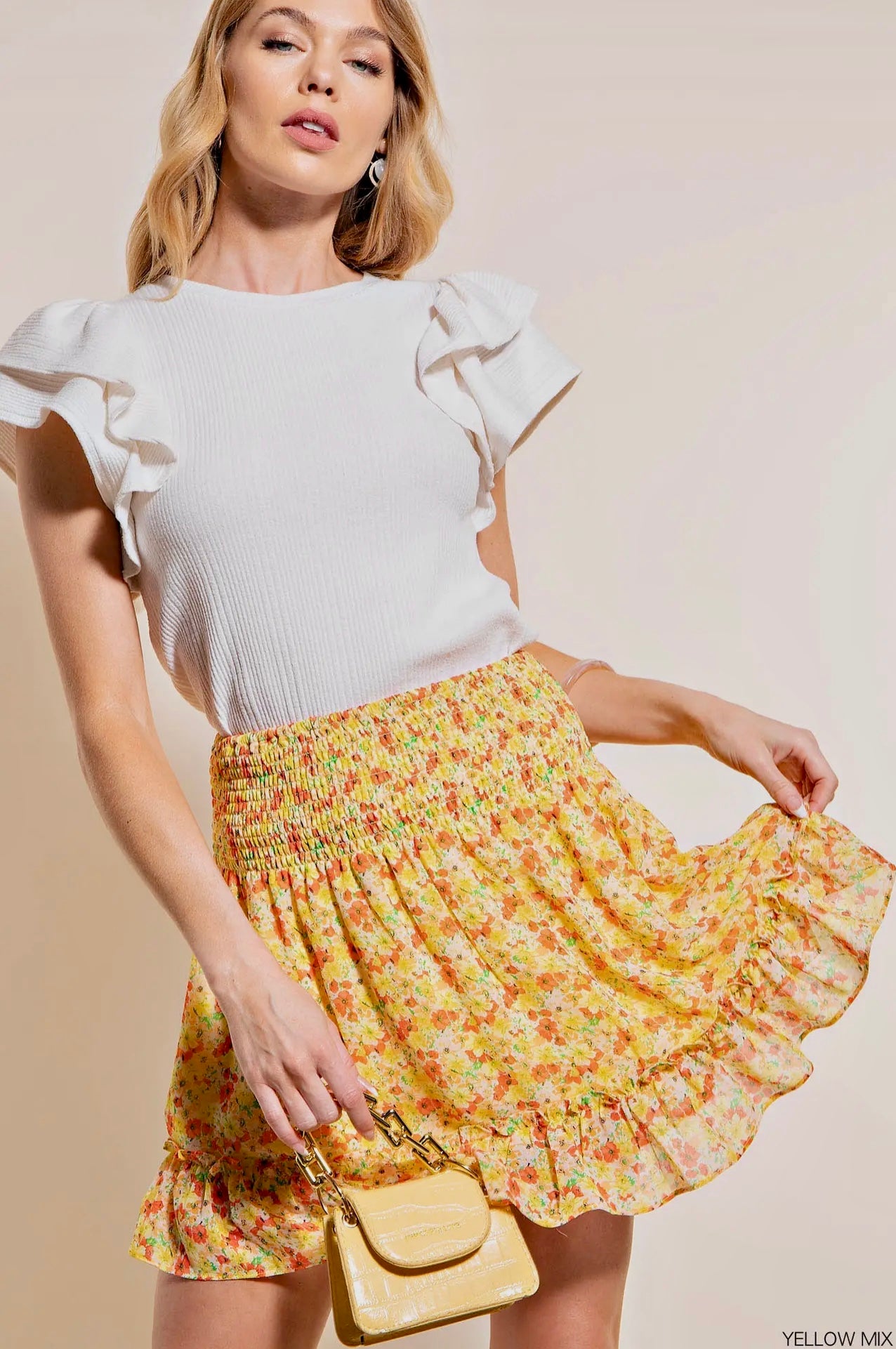 Smock Waist Chiffon Mini Skirt