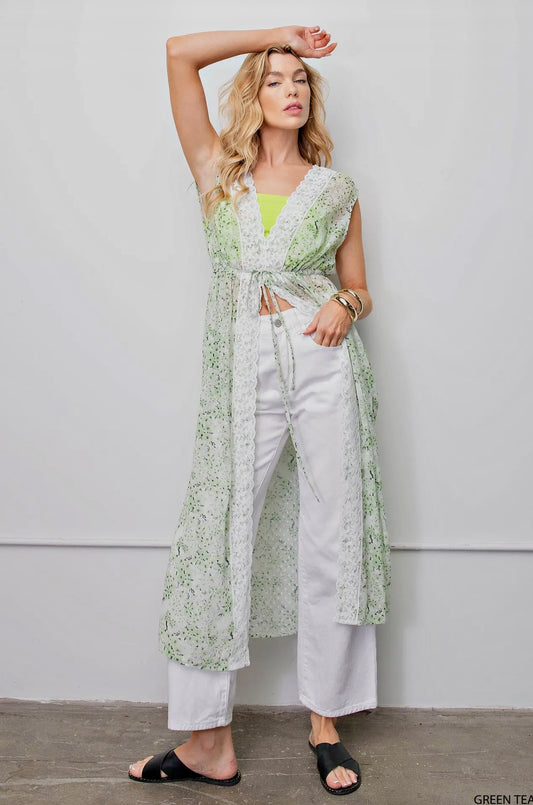 Soft Jacquard Chiffon Long Vest