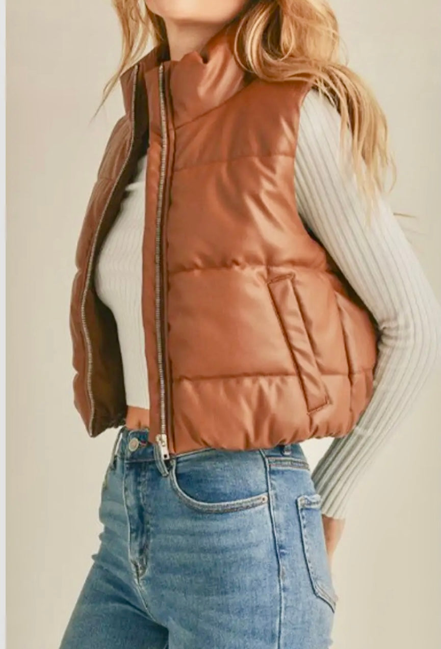 Faux Leather Puffer Vest