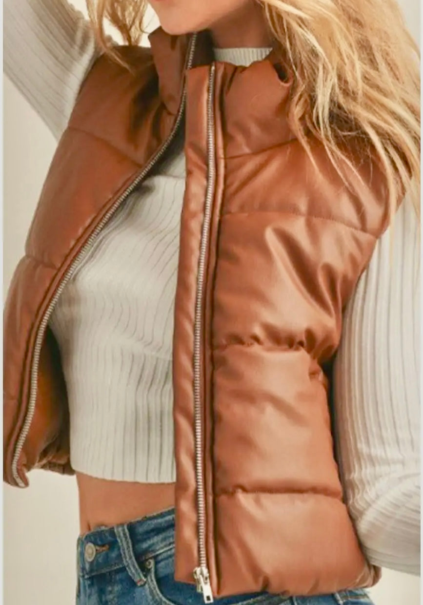 Faux Leather Puffer Vest