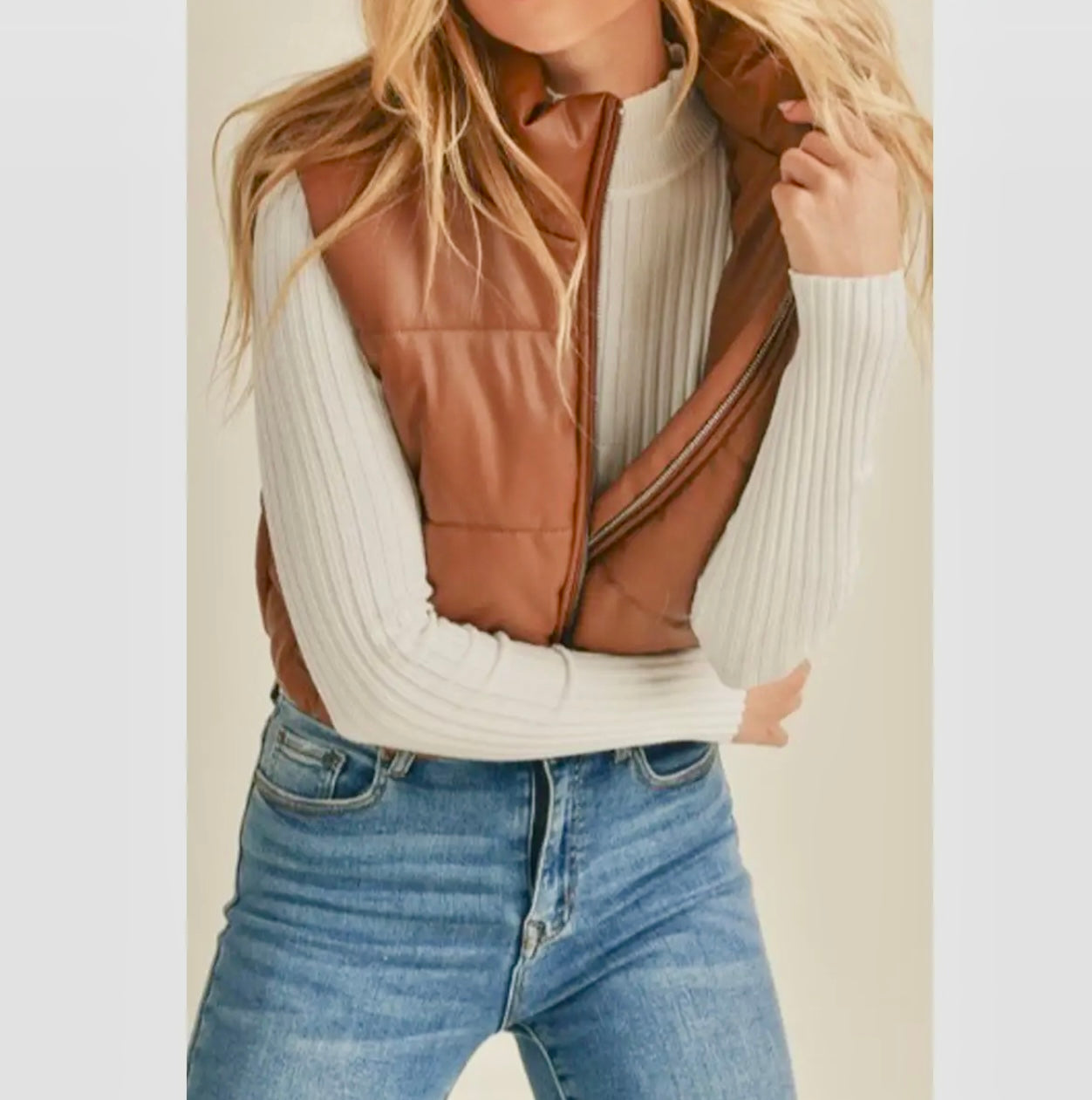 Faux Leather Puffer Vest