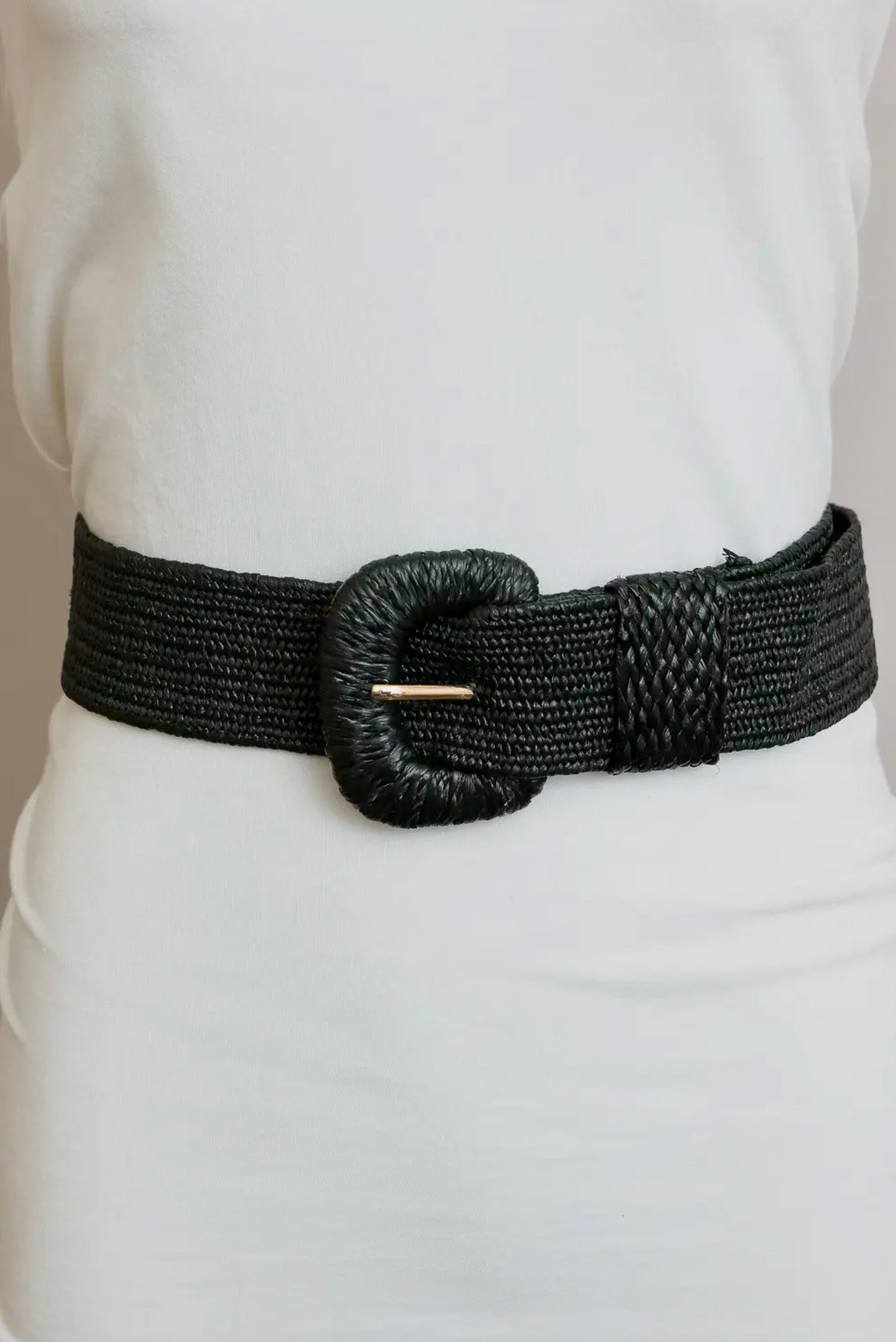 Raffia Stretch Belt- Black