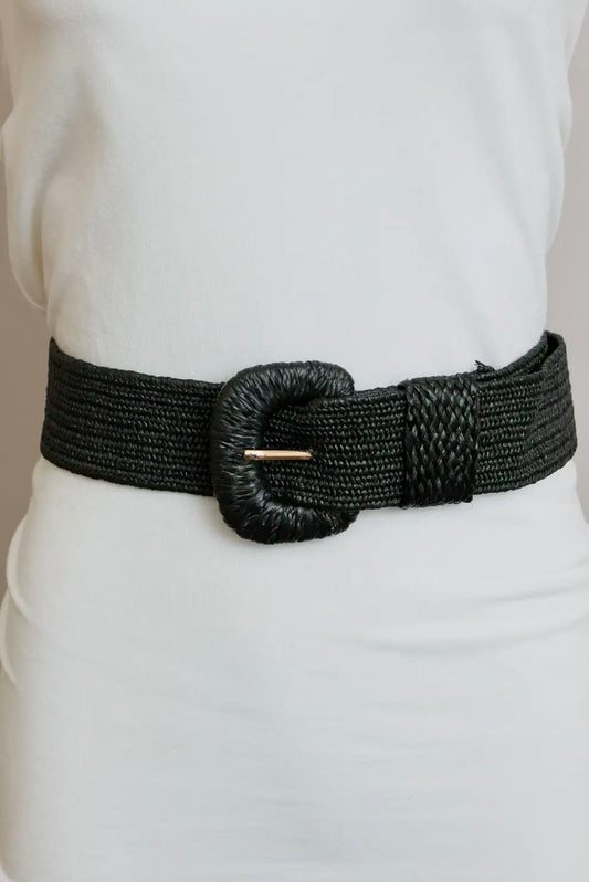 Raffia Stretch Belt- Black