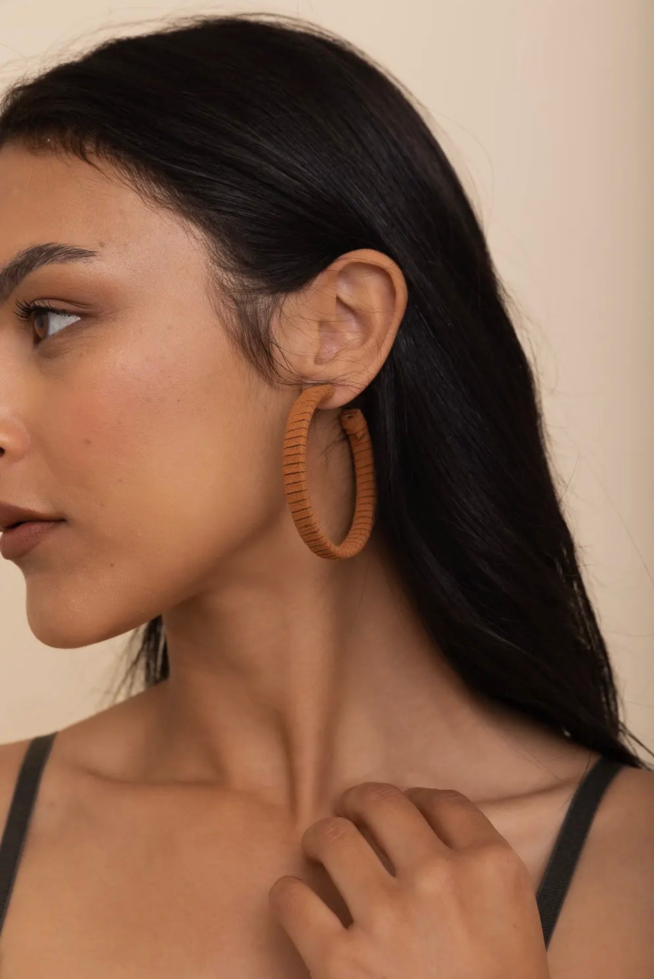 Suede Leather Wrapped Hoop Earrings