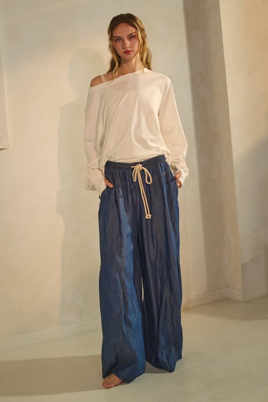 Denim Wide Palazzo Pants